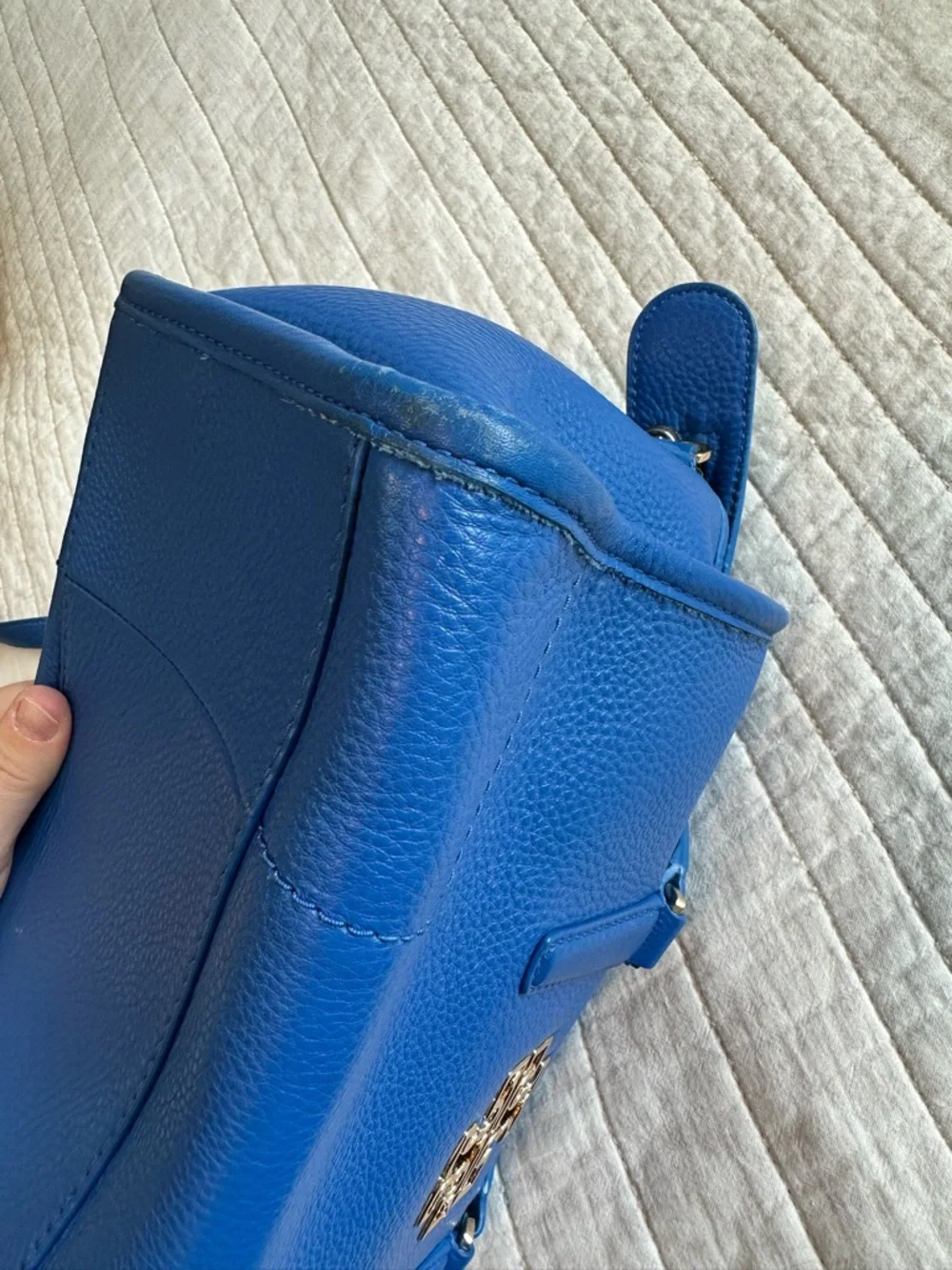 Tory Burch Electric Blue Pebbled Leather Crossbody Satchel - Picture 7 of 12